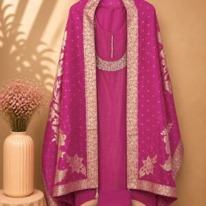 Pure Cotton Unstitched Salwar Set – Dark Pink