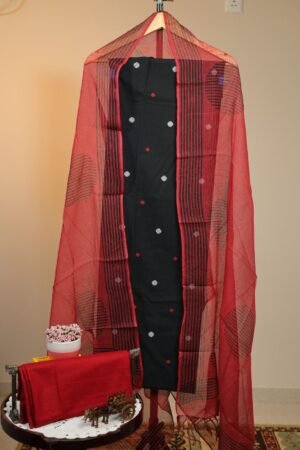 Handloom Ikkat Cotton With Kota Doriya Dupatta - Black
