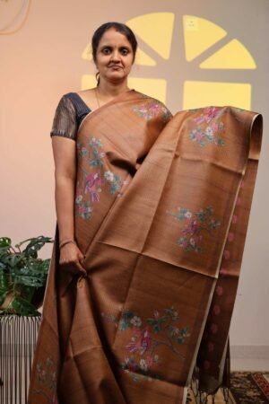 Semi Tussar Floral Digital Print - Honey