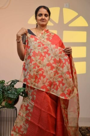 Semi Linen Floral - Orange