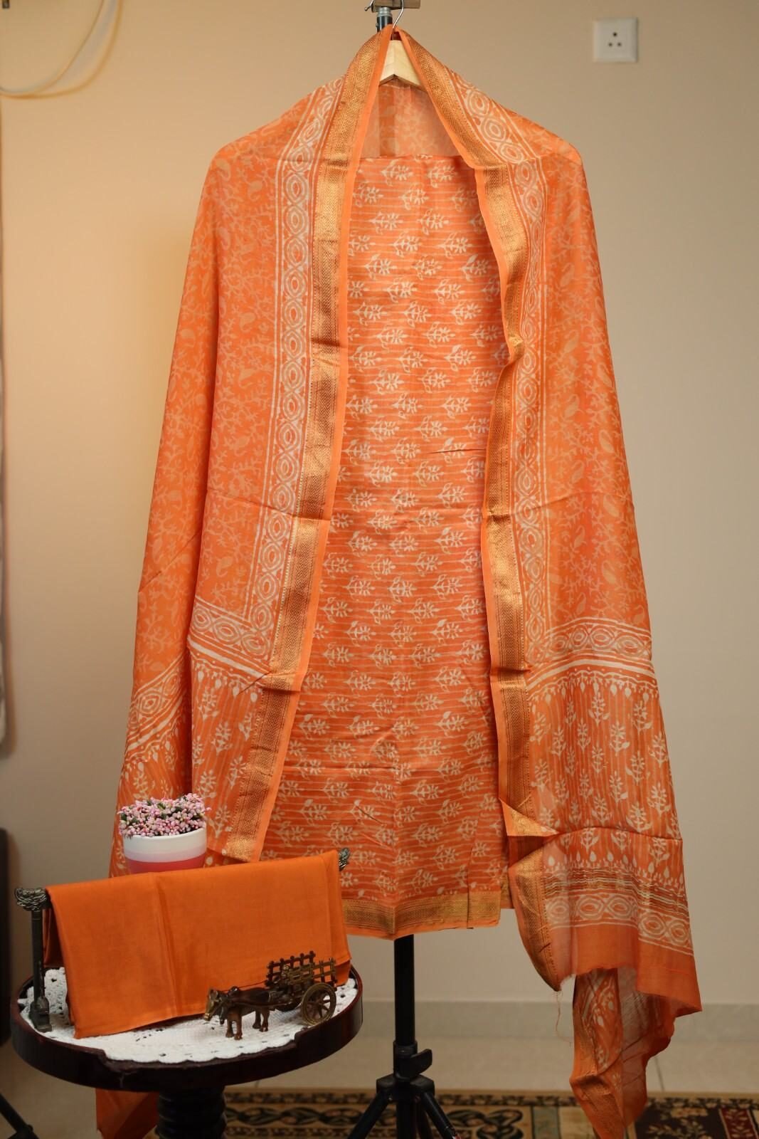 Maheswari Silk Salwar - Light Orange