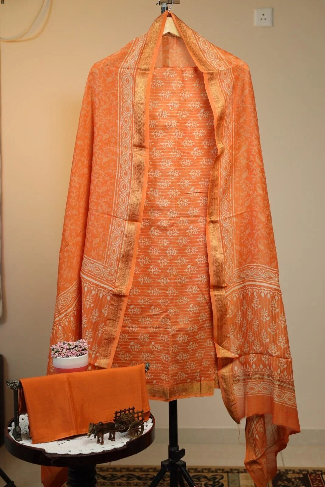 Maheswari Silk Salwar - Light Orange