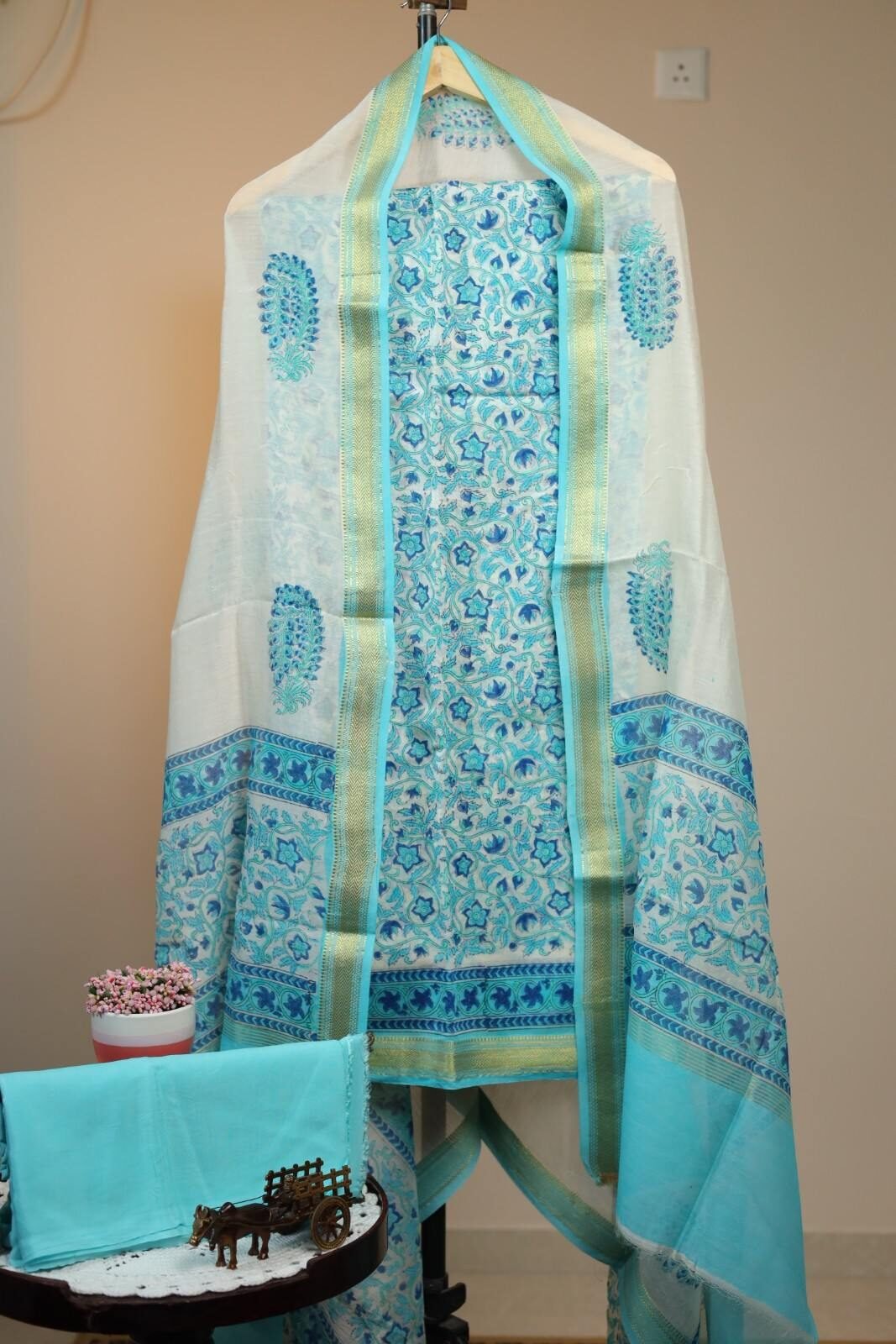 Maheswari Silk Unstitched Salwar - Blue