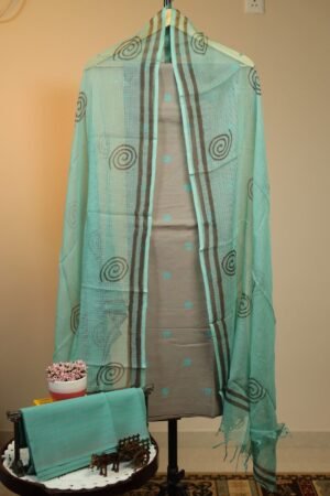 Handloom Ikkat Cotton with Kota Doriya Dupatta - Mauve Grey