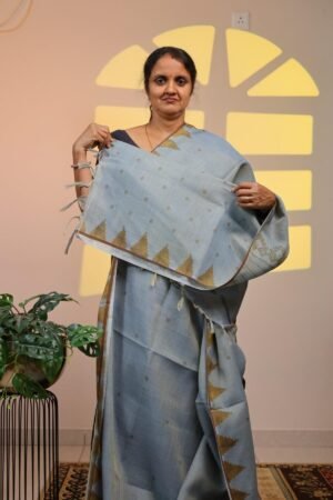 Semi Linen Tissue - Powder Blue with Golden Temple Border