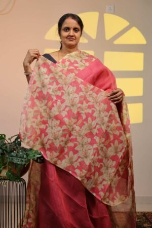 Semi Linen Floral - Coral Pink