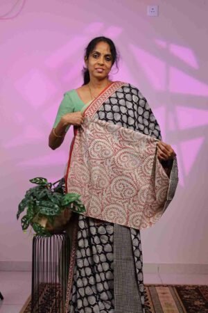 Mul Cotton - Black with black Checks Border