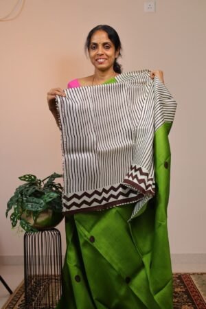 Pure BishnuPuri Handloom Partly design Green with stripes
