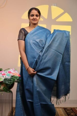 Moonga Silk Weave - Blue with Sequence work, Weaved Pallu