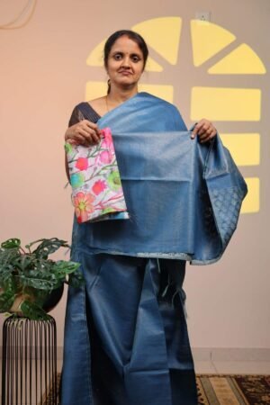 Moonga Silk Weave - Blue with Sequence work, Weaved Pallu