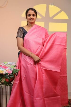 Moonga Silk Weaved - Peach Pink with Sequence work , Weaved Pallu