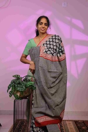 Mul Cotton - Black with black Checks Border