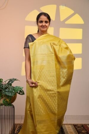 Moonga Silk Weave - Yellow with Sequence work , Weaved Pallu