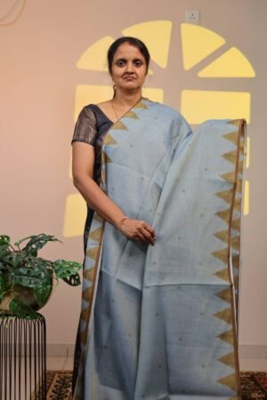 Semi Linen Tissue - Powder Blue with Golden Temple Border
