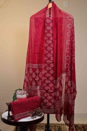 Cotton Salwar with Chiffon Dupatta - Maroon with Mango Motif