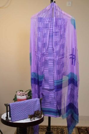 Cotton Salwar with Chiffon Dupatta - Light Violet with Stripes