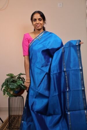 Mangalagiri Silk with Royal Blue Gap Border