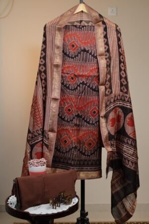 Maheswari Silk Unstitched Salwar - Mauve Brown