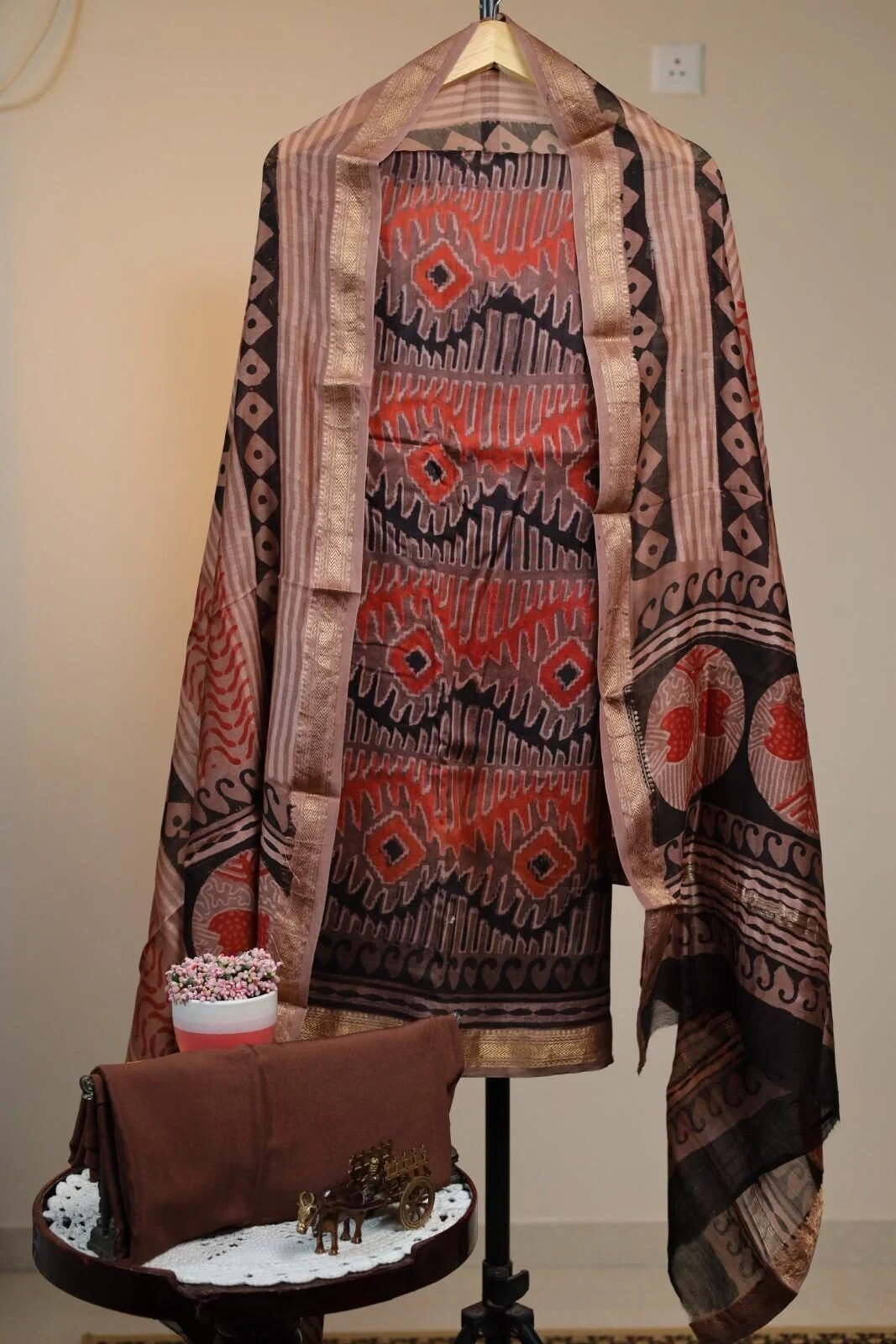 Maheswari Silk Unstitched Salwar - Mauve Brown