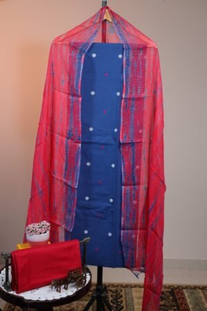Handloom Ikkat Cotton with Kota Doriya Dupatta - Blue