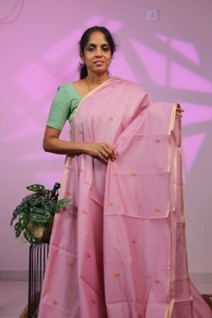 Muslin Jamdhanni Saree - Onion Pink