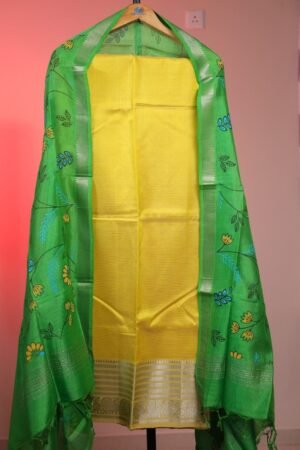 Mangalgiri Big Border Yellow with Green Dupatta