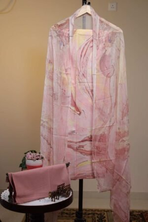 Cotton Salwar with Chiffon Dupatta - Pastel Pink Marble Design