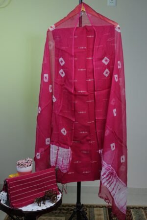 Handloom Ikkat Cotton with Kota Doriya Dupatta - Megenta 3 Pc Set