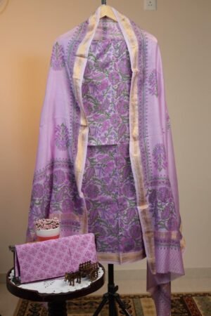 Maheswari Silk Unstitched Salwar - Lavender