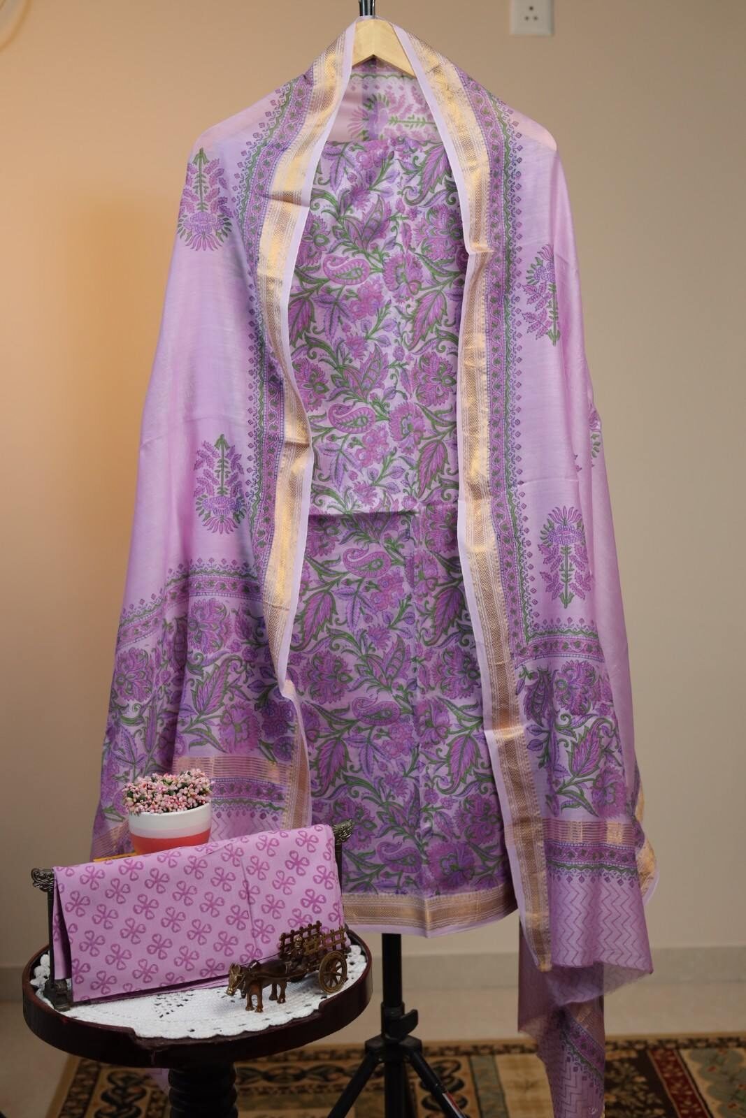 Maheswari Silk Unstitched Salwar - Lavender