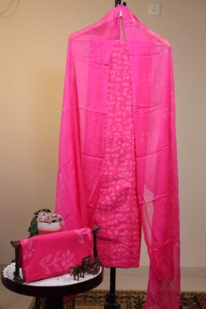 Cotton Salwar with Chiffon Dupatta Pink with Small motifs