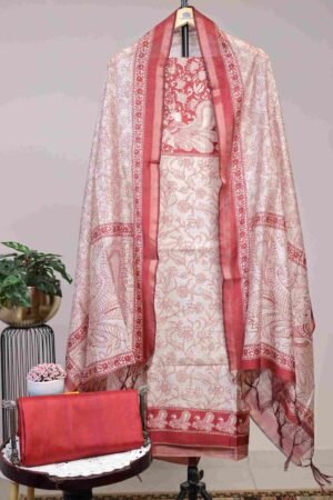 Semi Tussar with Prints - Brick Orange