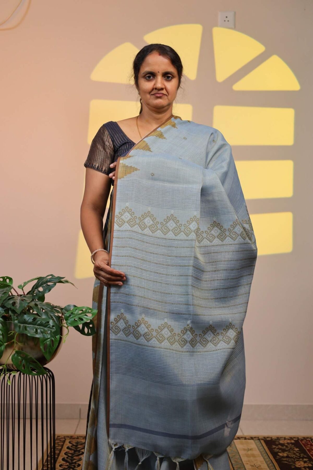 Semi Linen Tissue - Powder Blue with Golden Temple Border