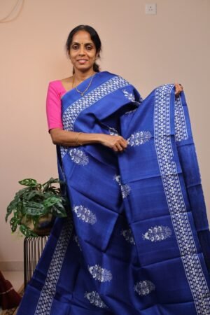 Pure Handloom BishnuPuri Blue with White Motifs