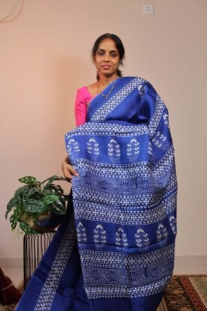 Pure Handloom BishnuPuri Blue with White Motifs