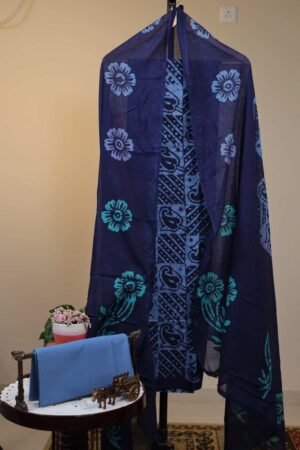 Cotton Salwar with Cotton Dupatta - Deep Indigo Blue and Light Slate Blue Combination: