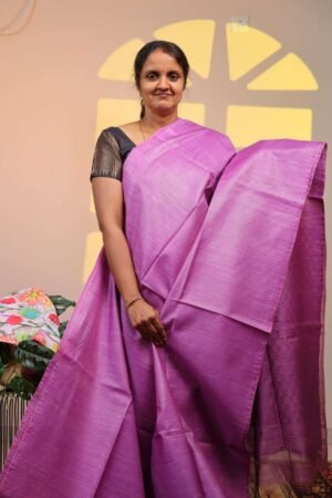 Moong Silk Weave - Pruple with Sequence work, Weaved Pallu