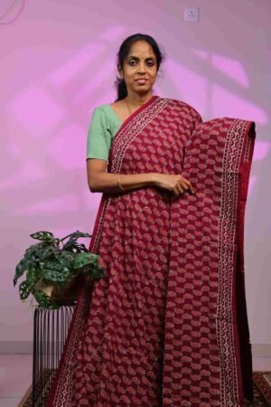 Mul Cotton - Maroon with Mango Bagru Print