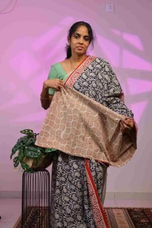 Mul Cotton - Mango Motif in Black with orange Border