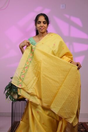 Muslin Jamdhani Saree - Yellow