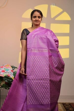 Moong Silk Weave - Pruple with Sequence work, Weaved Pallu