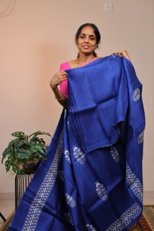 Pure Handloom BishnuPuri Blue with White Motifs