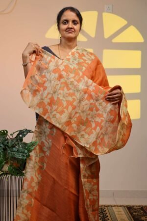 Semi Linen Floral - Warm Rust Orange