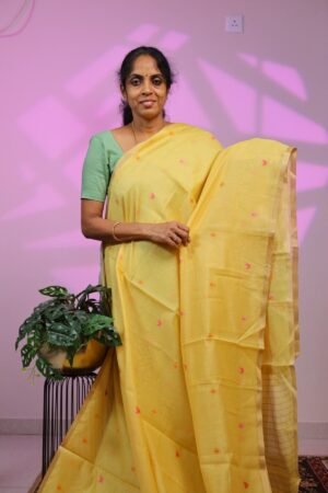 Muslin Jamdhani Saree - Yellow