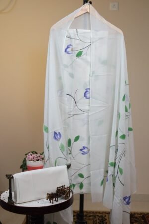 Cotton Salwar with Cotton Dupatta - White Hand Painted