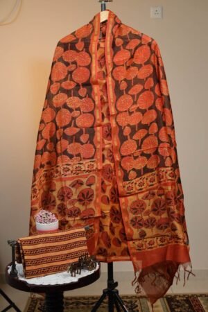 Chanderi Silk Unstitched Salwar - Orange with Brown