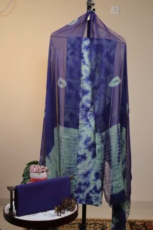 Cotton Salwar with Chiffon Dupatta -  Indigo blue and light sage green/mint green.