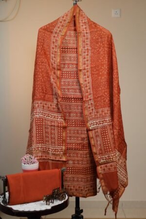 Chanderi Silk Unstiteched Salwar - Orangish Brown