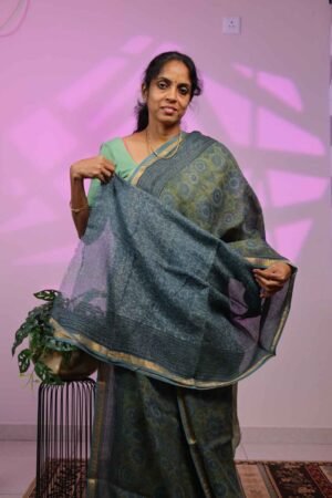 Kota Saree - Dark Green with Liril Green Design