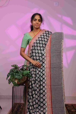Mul Cotton - Black with black Checks Border